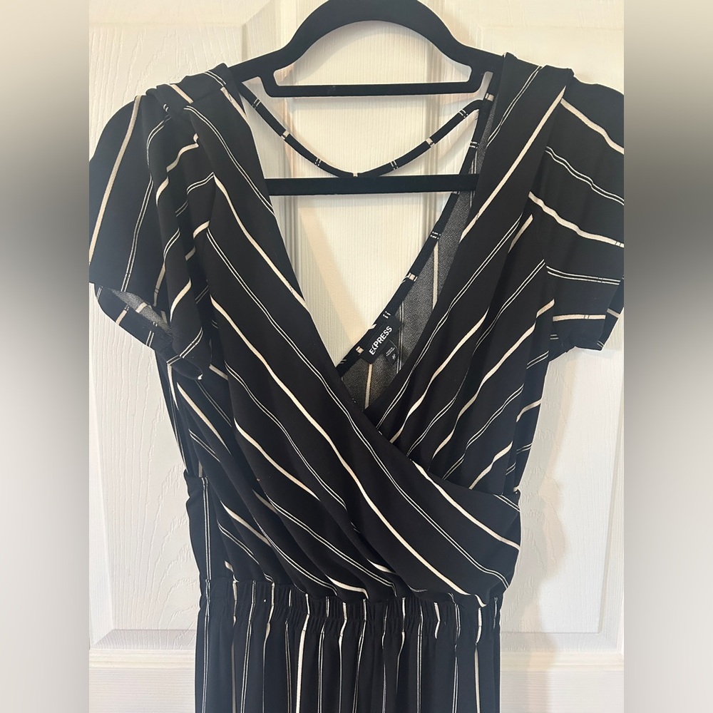 Express Black and White Striped Jumpsuit